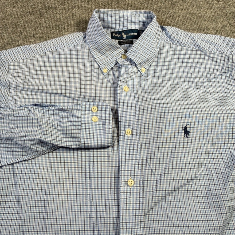 Ralph Lauren Yarmouth Shirt Mens 16 32/33 Blue Check Cotton Button Down